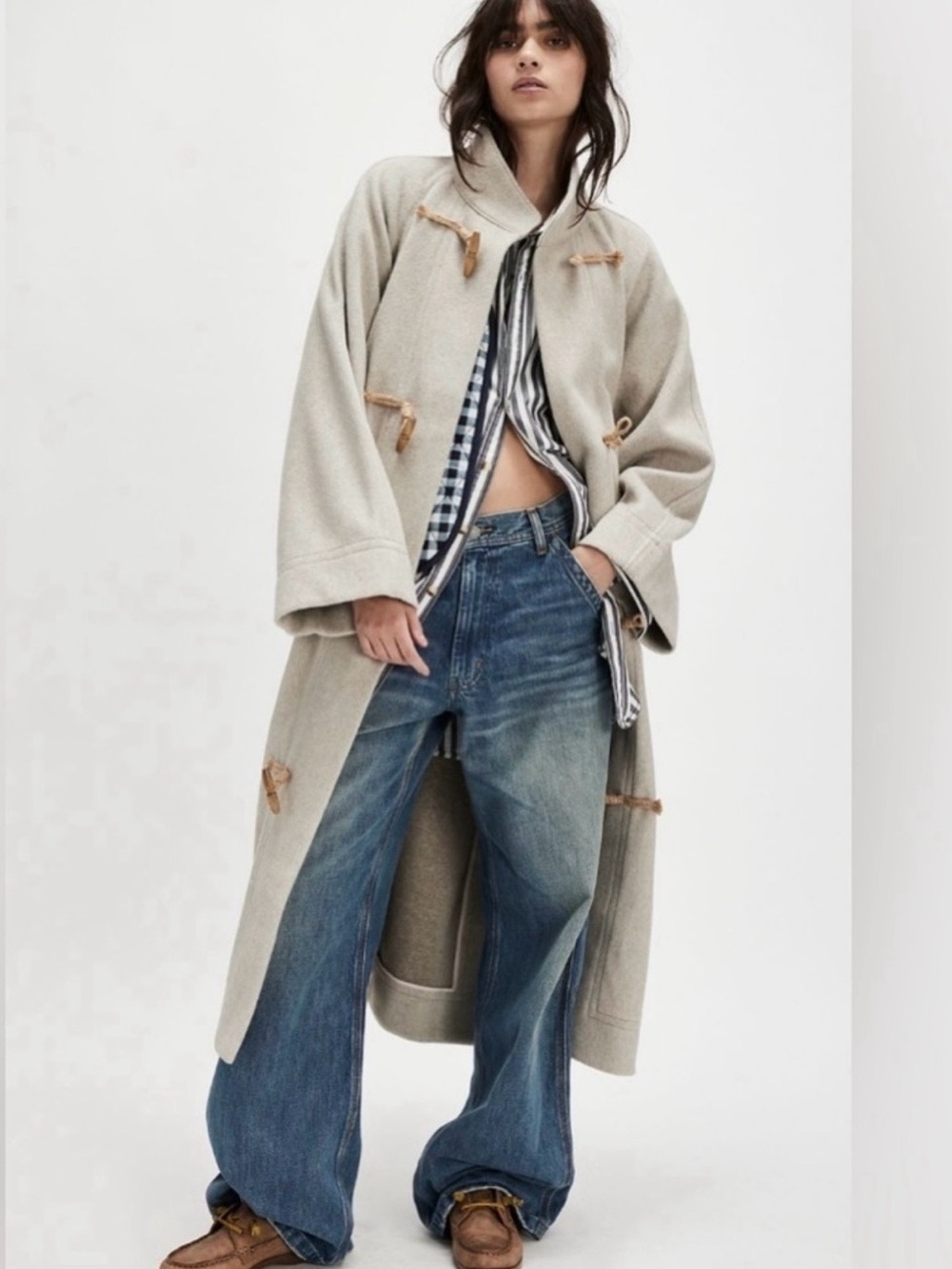 Free People Alma Duffle Coat Gray Longline Oversized Toggle Belted Jacket